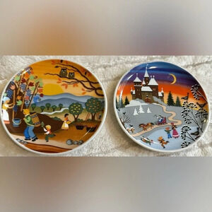 Vintage TK Handmade 4” plates made in Bavaria.  Fall & Winter scenes
